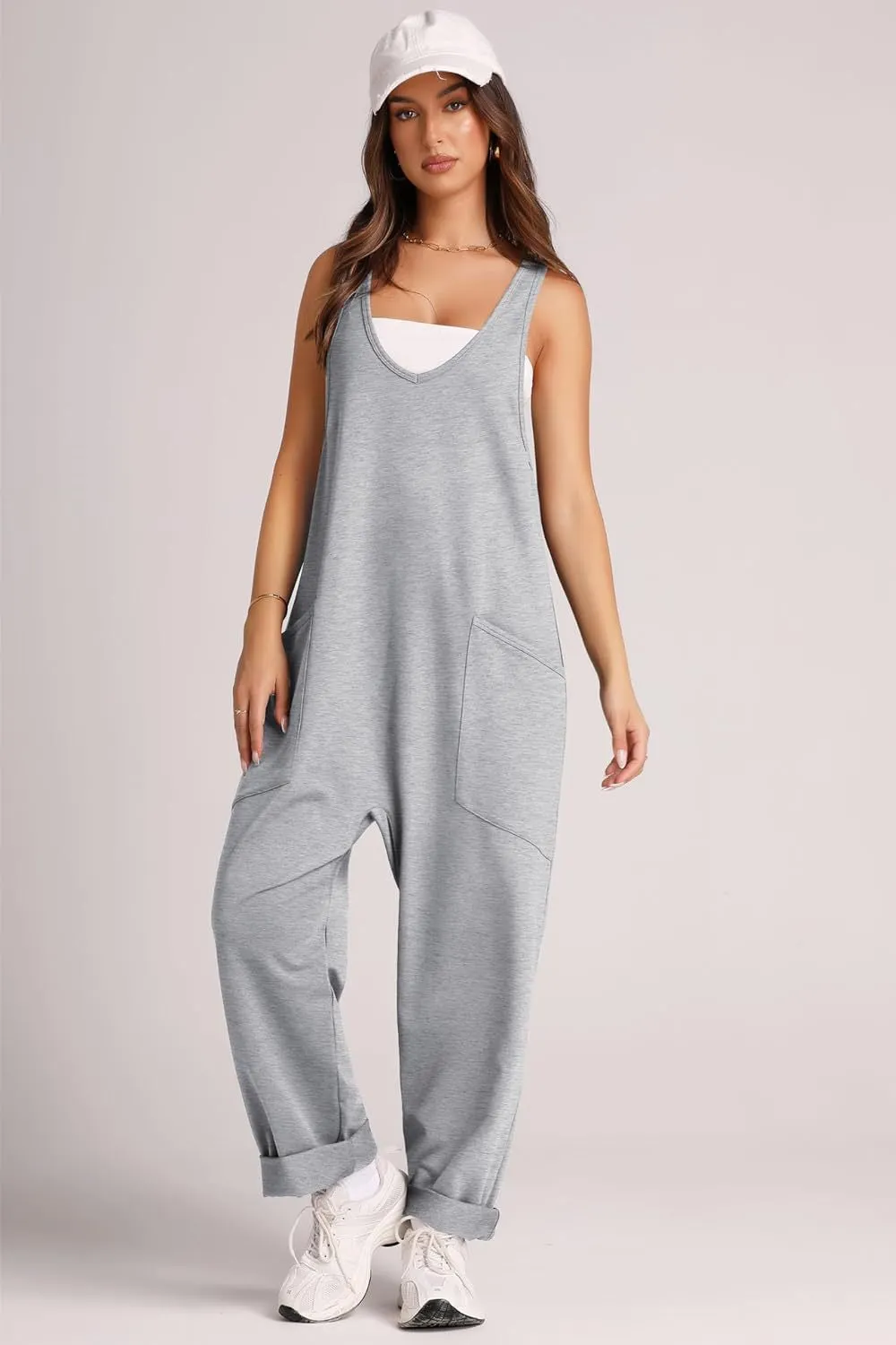 Women's Summer Casual Pocket Knitted One-piece Trousers Jumpsuits