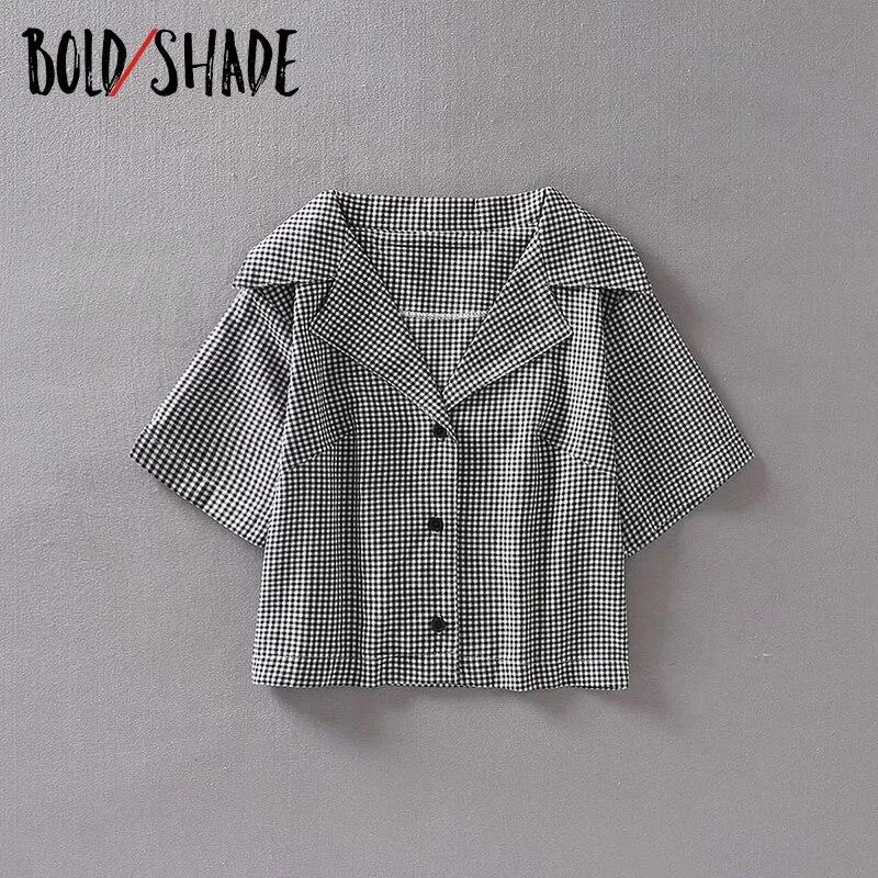 Bold Shade Solid Grunge Style 90s Retro Crop Blouse Short Sleeve Women Streetwear Fashion Y2K Causal Shirts Summer Indie Clothes