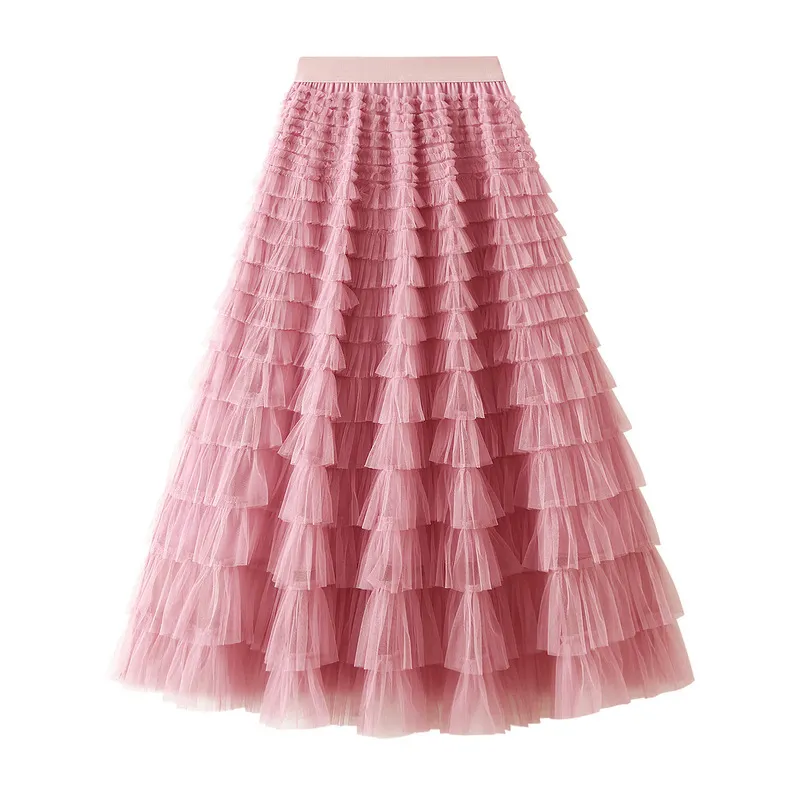 Nigikala Nigikala Yarn Lotus Leaf Side Temperament Skirt Women's Dress 2025 Spring And Autumn New Famous Woman Long Dress Thin Cake Skirt 2210