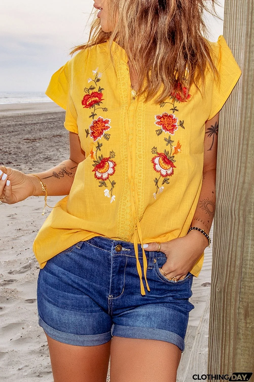 Yellow Floral Embroidered Top