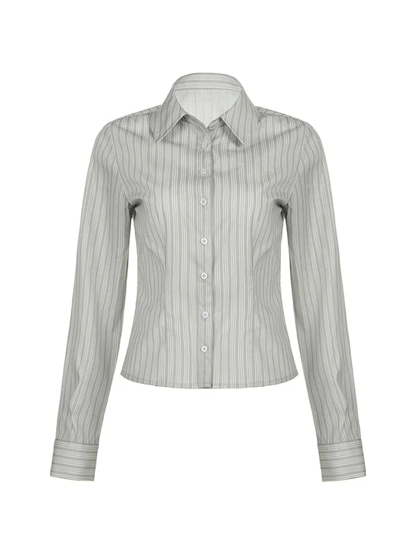 Brownm Striped Slim Fit Long Sleeve Blouse