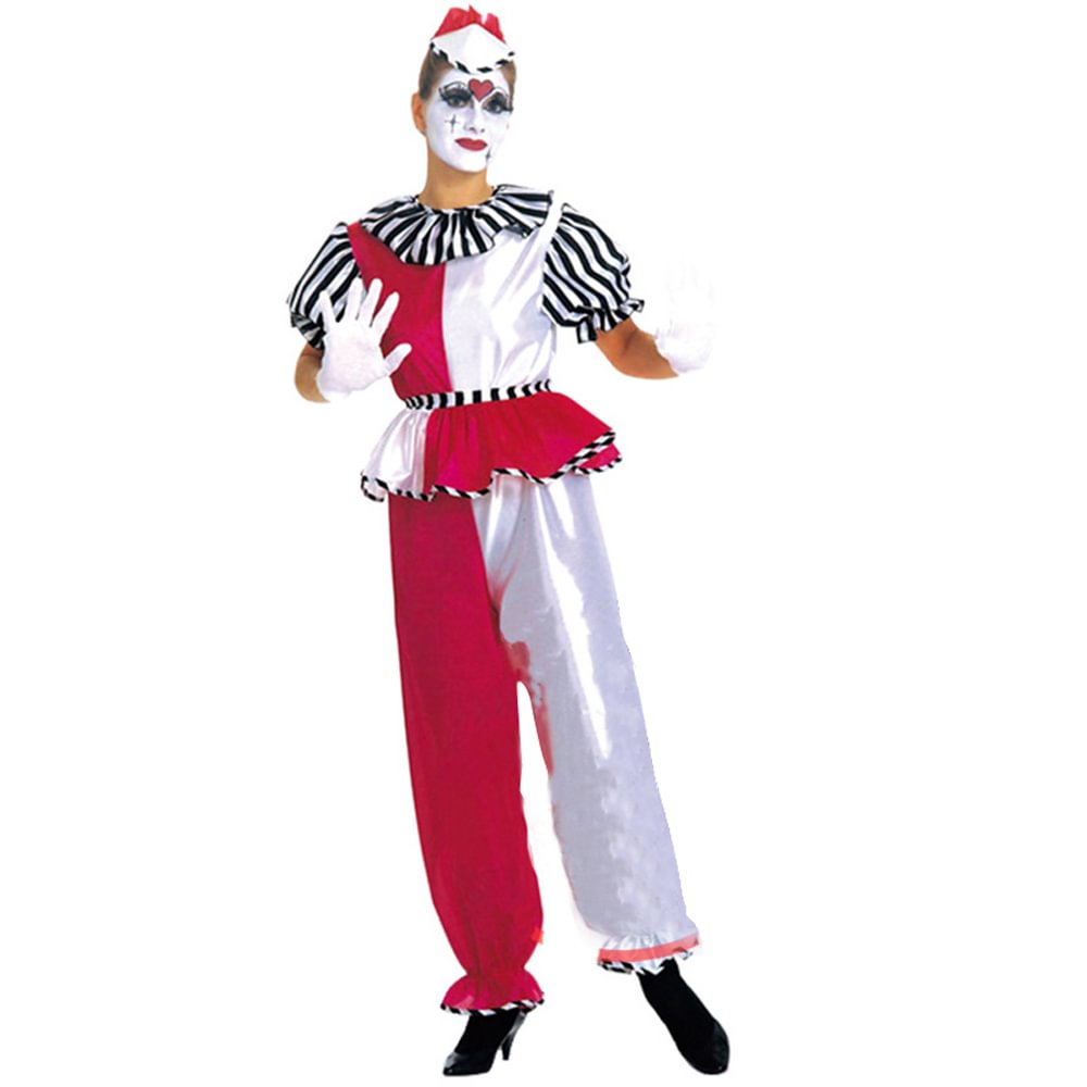 Adult Women Circus Clown Red Cosplay Costume Halloween Party Wear-Pajamasbuy