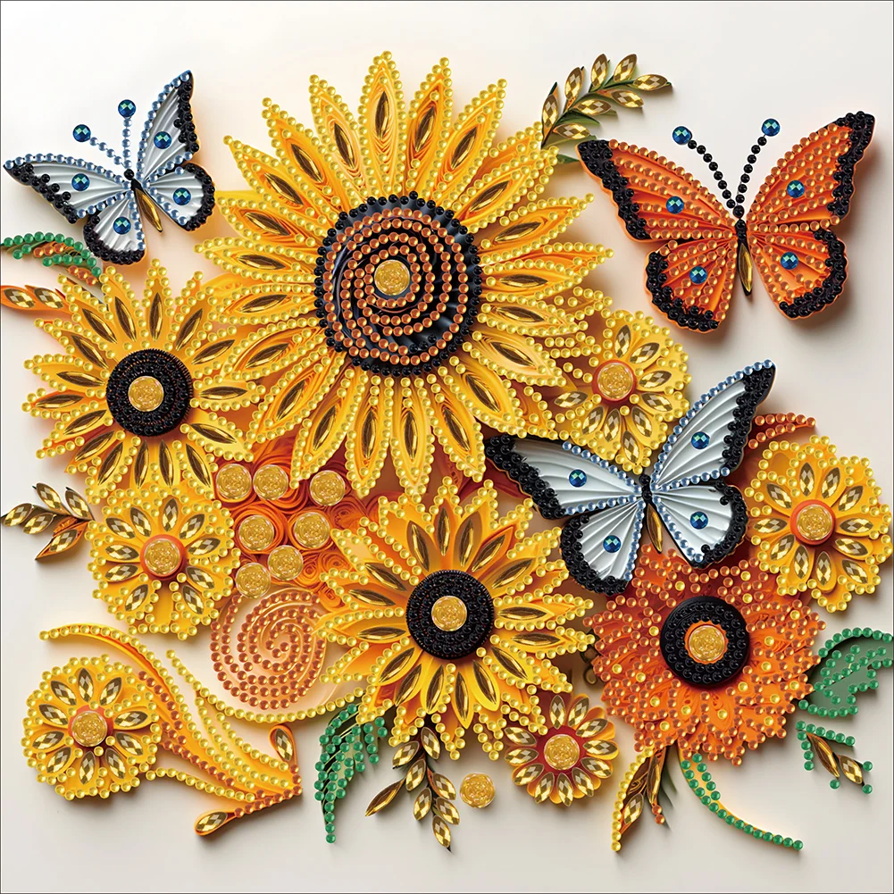 Diamond Painting - Partial Special Shaped Drill - Sunflower Butterfly(30*30cm)