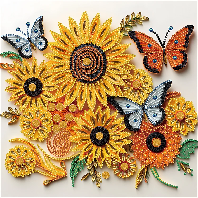 Sunflower Butterfly - Partial Drill - Special Diamond Painting(30*30cm)