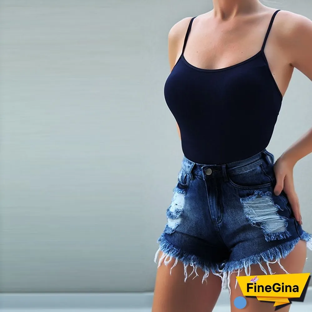 New Women's High Waisted Denim Shorts with Holes and Slim Casual Classic Shorts