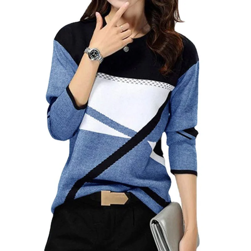 Uveng Loose Color Printed Round Neck Long Sleeve T-shirt