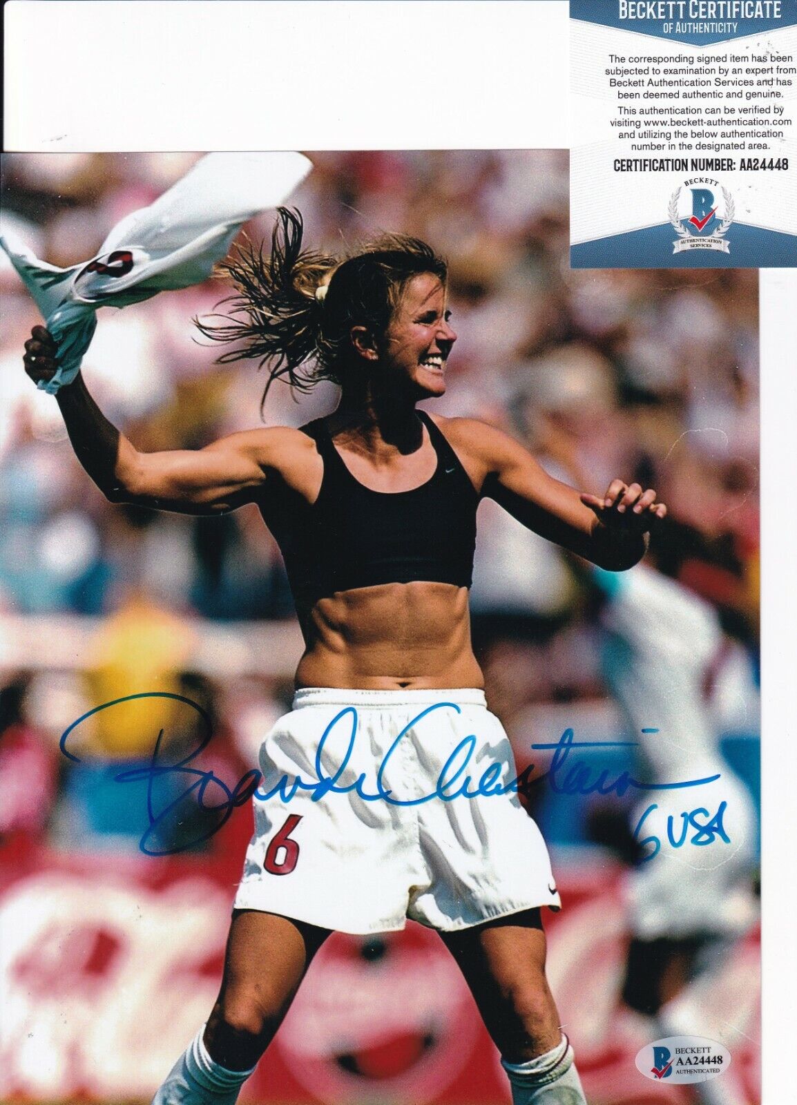 BRANDI CHASTAIN signed (TEAM USA) WOMEN'S SOCCER 8X10 Photo Poster painting BECKETT BAS AA24448