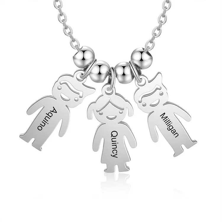 Mother Necklace with 3 Children Charms Engraved 3 Names