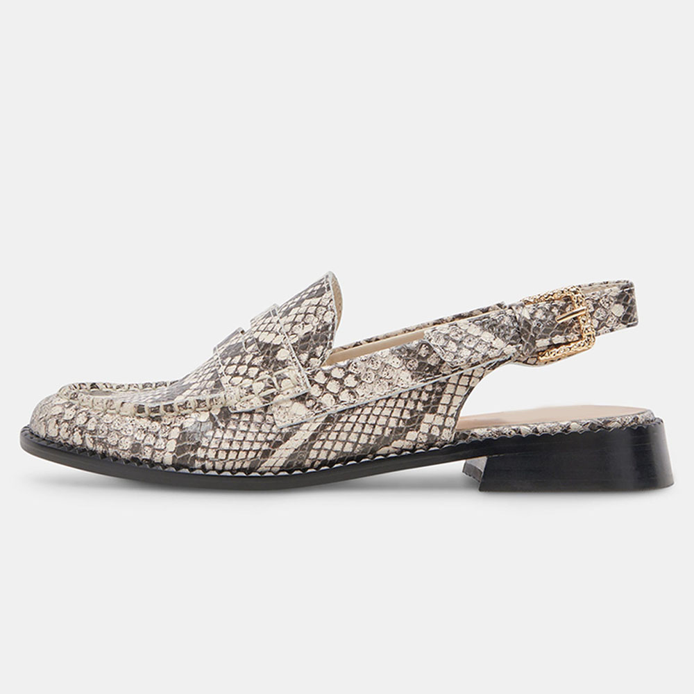 Black & White Snakeskin Chunky Heel Embossed Slingback Loafers Nicepairs