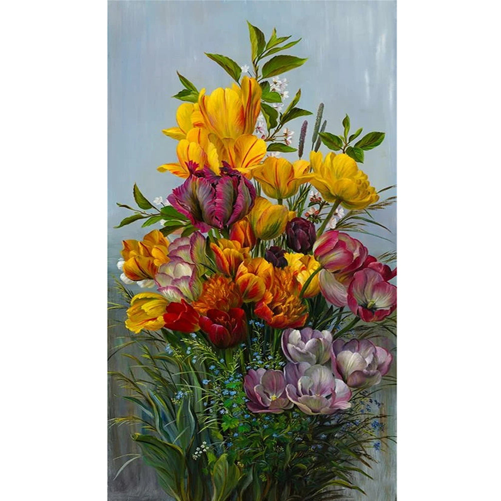 Colorful Flowers Round Full Drill Diamond Painting 45X85CM(Canvas) gbfke