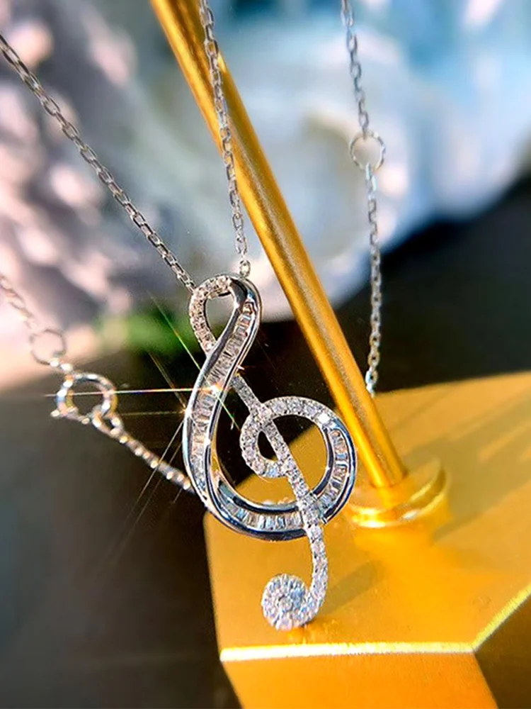 Glitter Zircon Treble Clef Necklace
