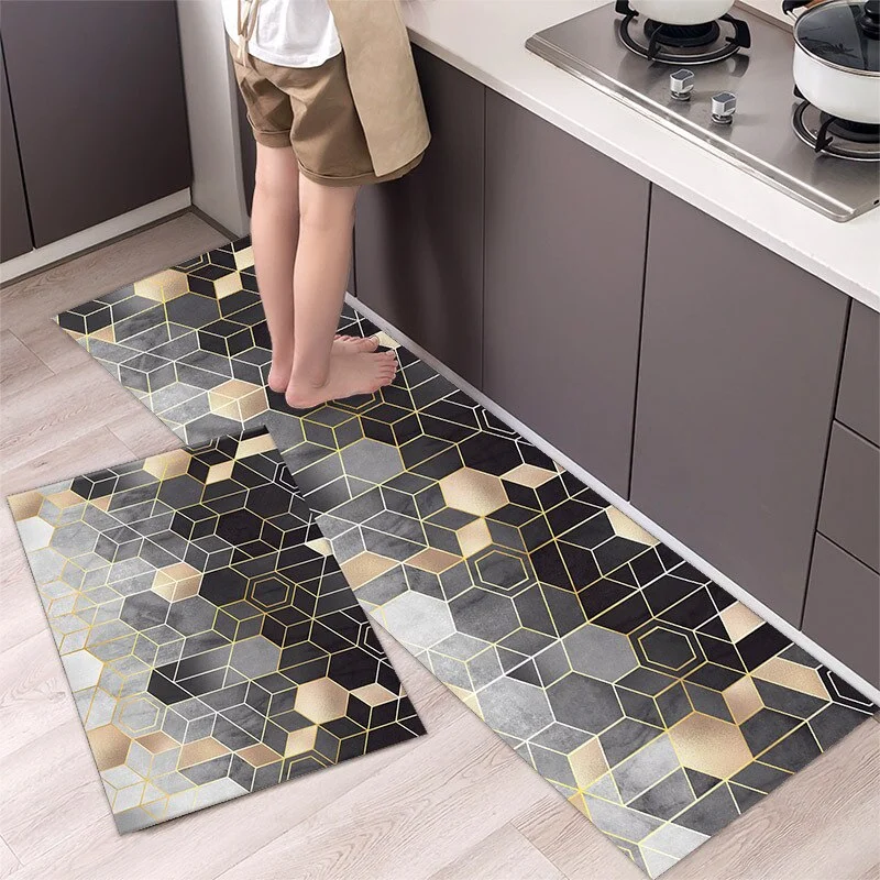 New Geometric Kitchen Mat Home Light Luxury Entrance Doormat Living Room Sofa Floor Long Mats Bathroom Door Anti-Slip Floormat