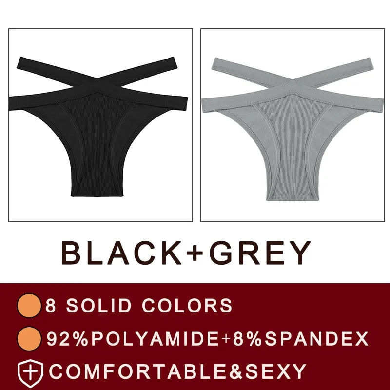 2PCS/Set Cross Waist Strap Women Panties Seamless Underwear Sexy Panties Lingerie Underpants Briefs Solid Color Female Pantys