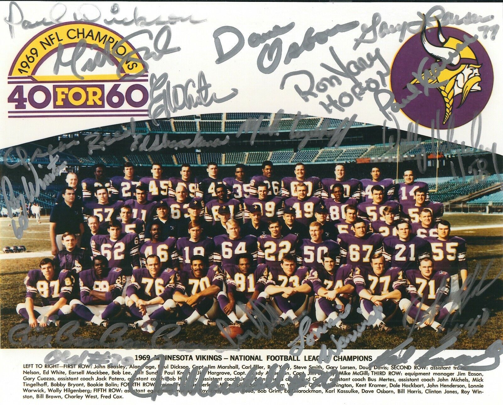 Autographed 1969 Minnesota Vikings 18 sigs, Eller, Tingelhoff, Yary 8x10 Photo Poster painting