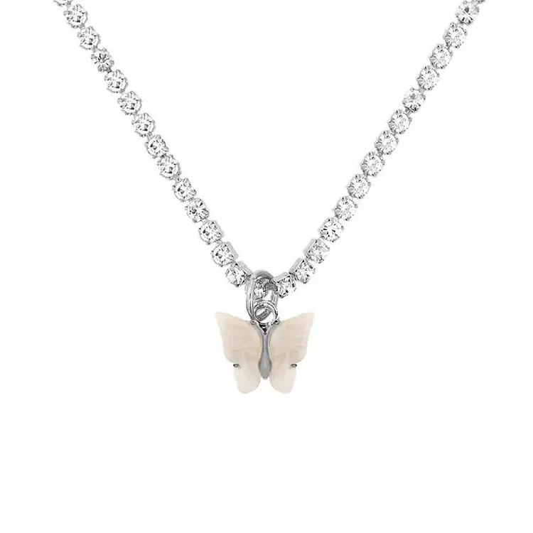 Multilayer Butterfly Pendant Necklace Women Silver Color 26 Initials Letters Crystal Chain Necklace Collar Jewelry
