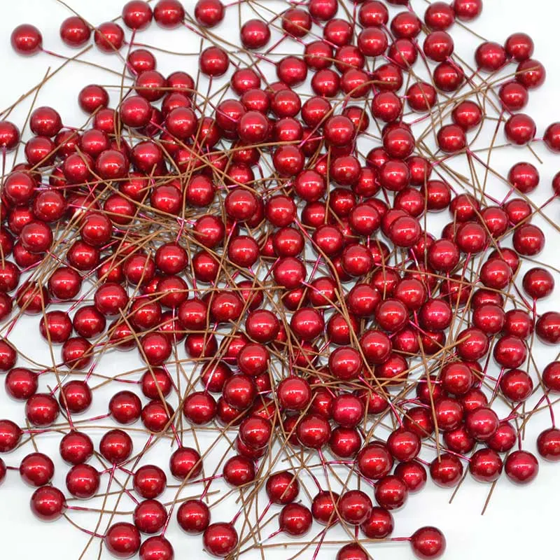 50pcs Colorful Pearl Stamens Artificial Flower small berries cherry For DIY Wedding Christmas Cake Box Pearl Wreaths Decoration