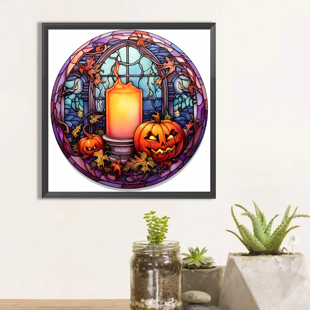 Diamond Painting - Full Round Drill - Stained Glass Scary Halloween(Canvas|30*30cm)