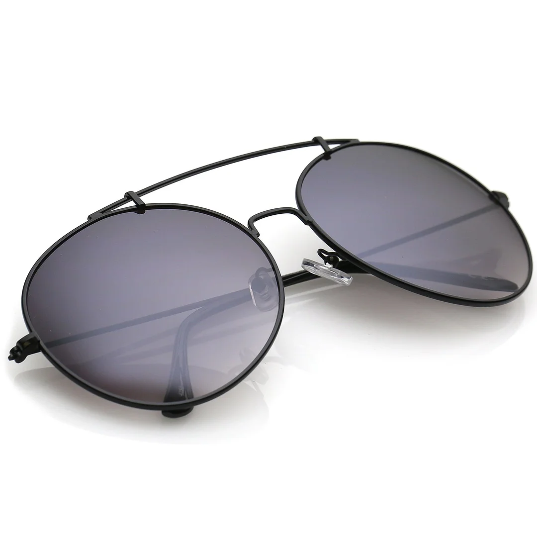 Classic Metal Aviator glasses Crossbar Slim Arms Round Lens 65mm