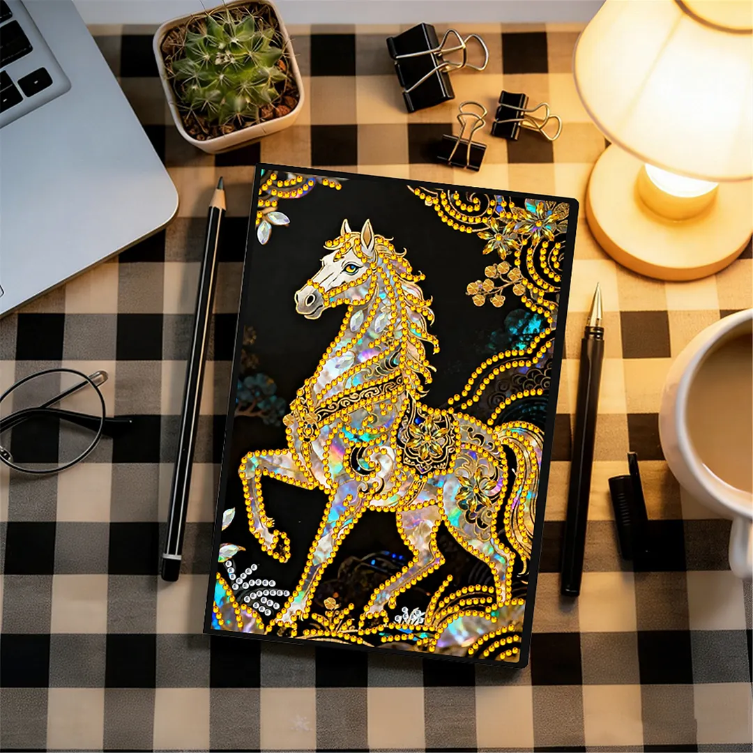 DIY Flower Diamond Painting Journals Notebooks 50 Pages A5 No Lines Special Shaped Diamond Art Kits for Beginners Craft Lovers and Artists (Horse)