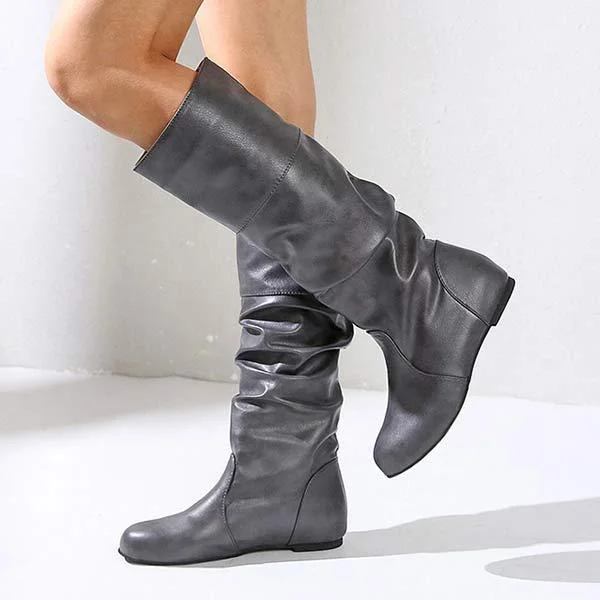 Women'S Autumn And Winter High-Top Flat Pleated Boots