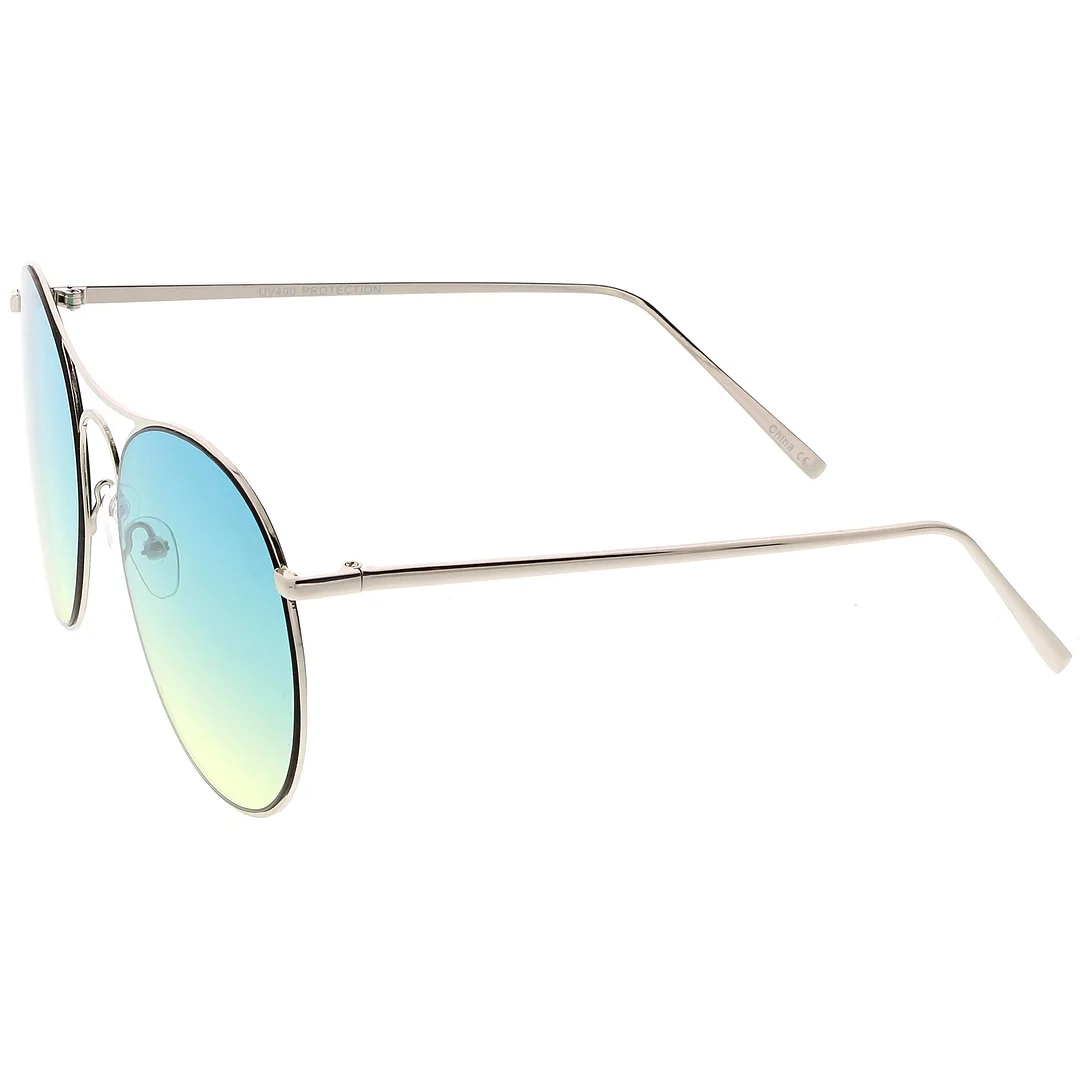 Oversize Metal Aviator glasses Double Nose Bridge Round Gradient Flat Lens 65mm