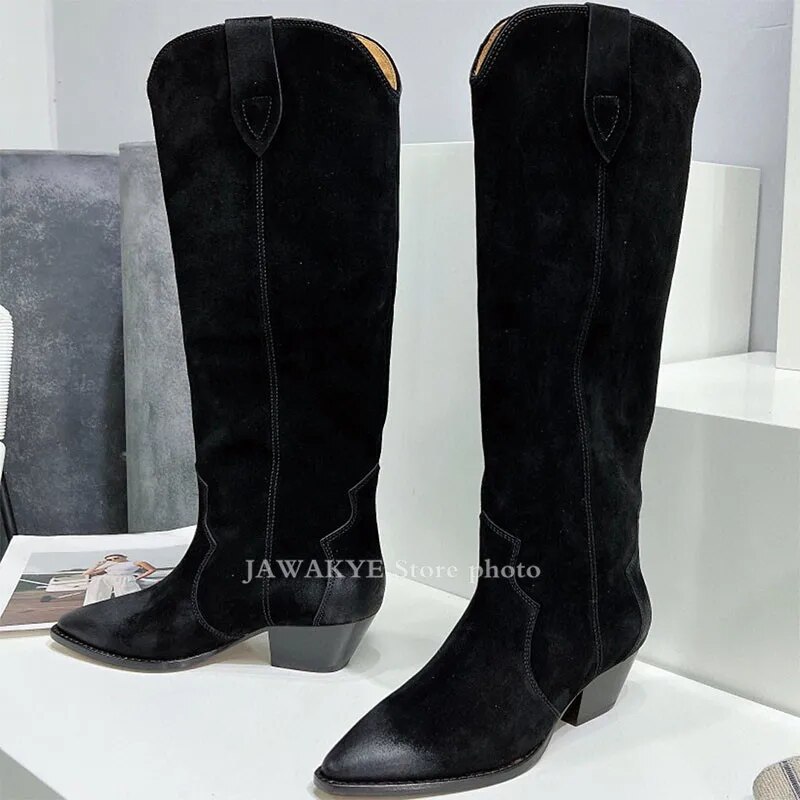 VCshoes Over Knee High Boots Women Kid Suede Chelsea Ankle Boots Old Pointy Toe Week Cowboy Knight Boots Mujer
