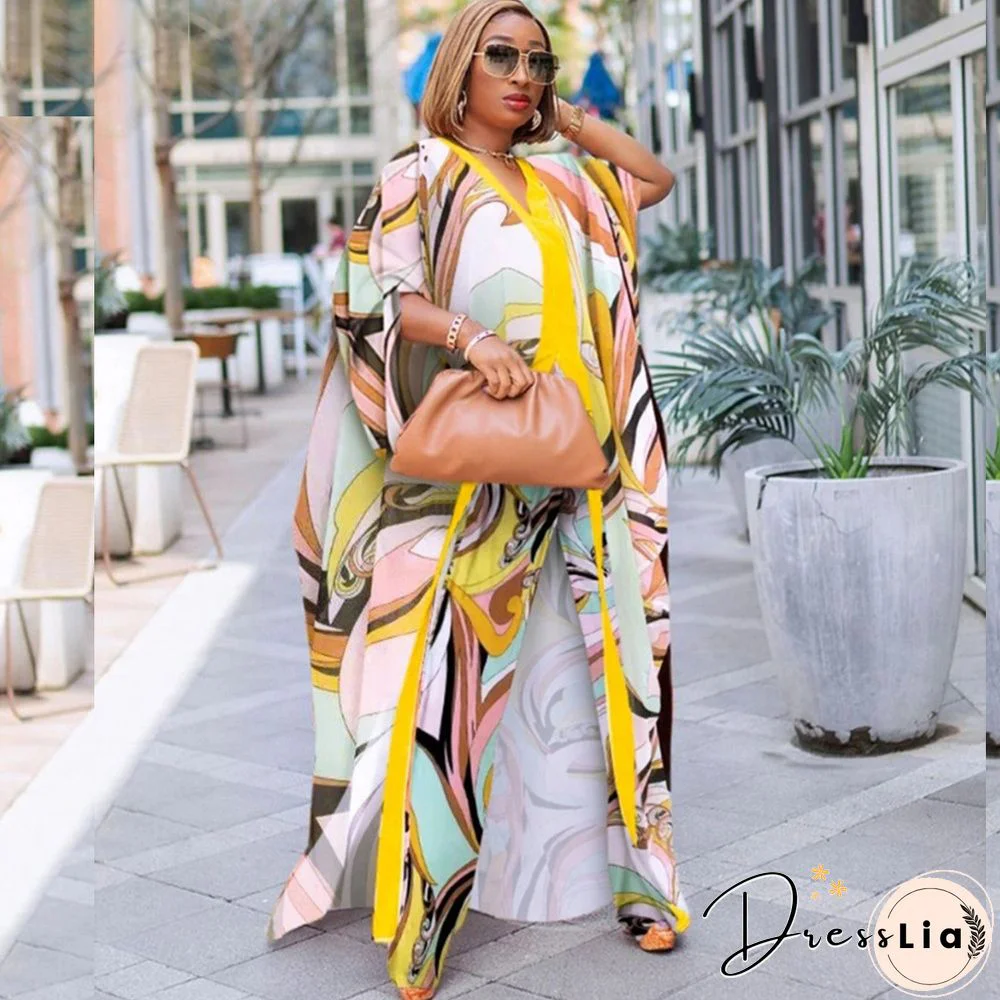 Summer African ClothesFor Women Two Piece Set Dashiki Fashion Long Dress Sets Pants Suits Outfits Party Dresses Plus Size