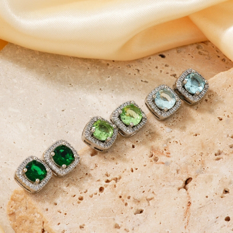 1 Pair Casual Minimalist Square Inlay Copper Zircon Silver Plated Ear Studs