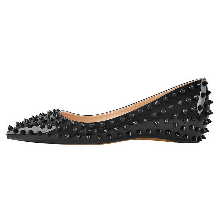 Black Rivets Flat Pumps