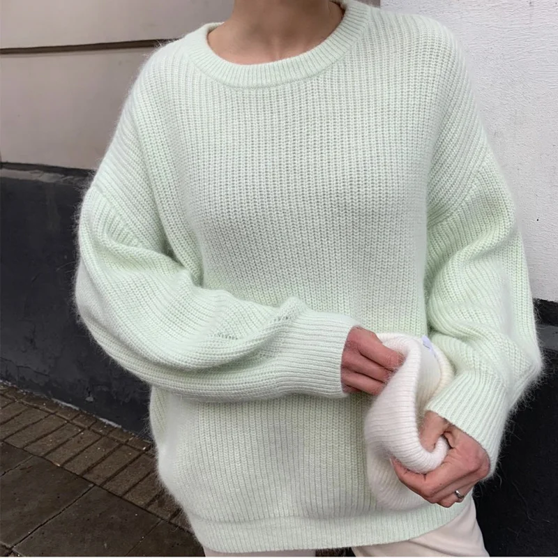 Athvotar Athvotar And Winter Ins Style Imitation Marince Sweater Women Lazy Style Temperament Loose Ultra-Soft Knitted Tops Women