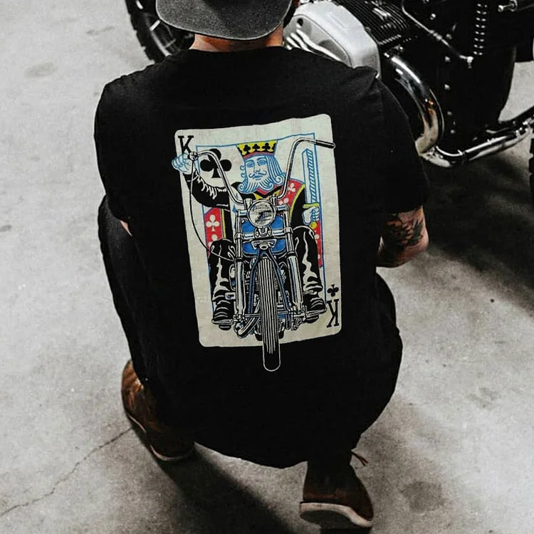 MOTOSUNNY Poker K Pattern Graphic Casual Black Print T-shirt 426b
