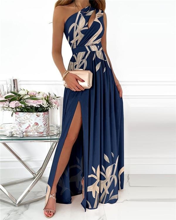 Floral Print High Slit Cutout Maxi Dress - Chicaggo