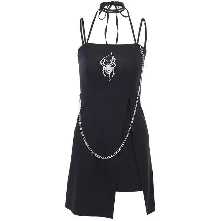 Spider Print Slit Suspender Dress