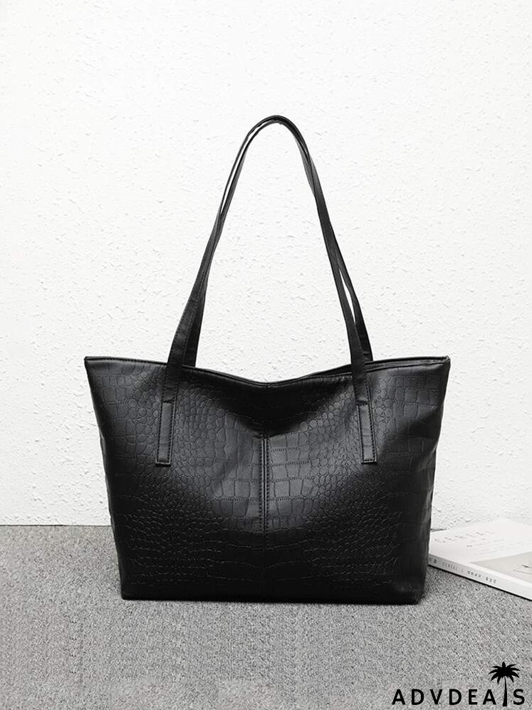 Crocodile Embossed Shoulder Tote Bag