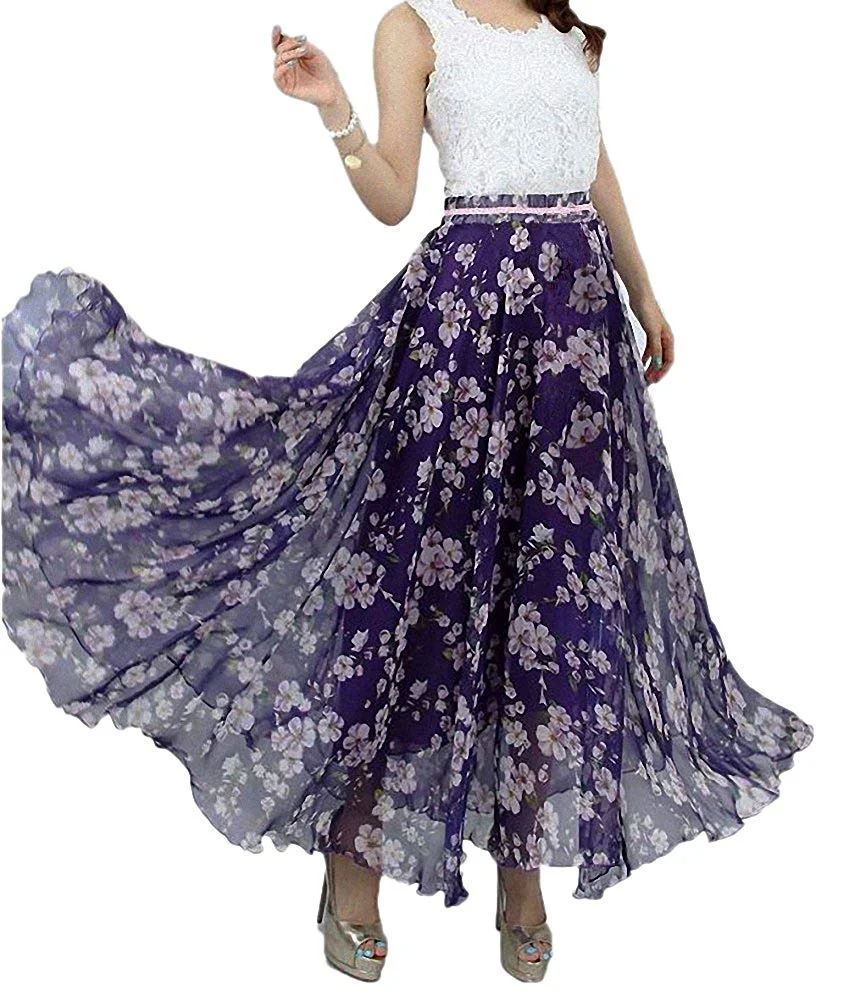 Women Full/Ankle Length Blending Maxi Chiffon Long Skirt Beach Skirt