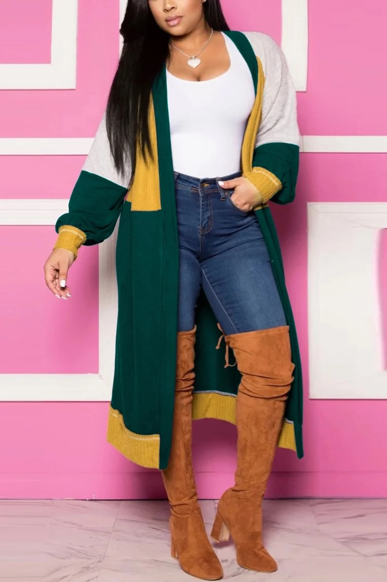 Green Fashion Simple Stitching Cashmere Cardigan | EGEMISS
