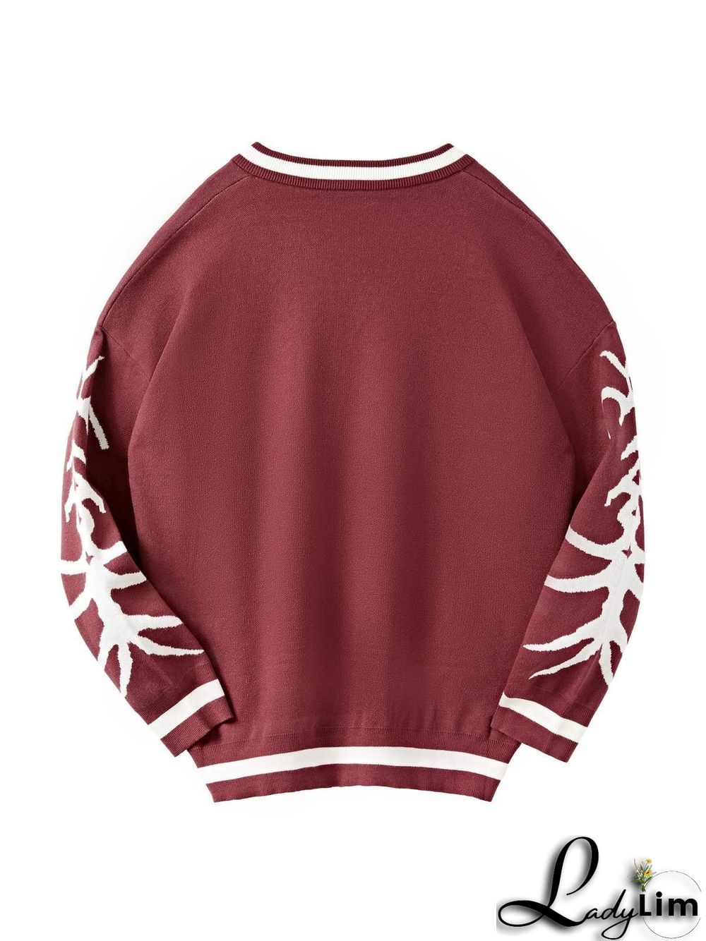 Oversized V Neck Jacquard Pullover Sweater