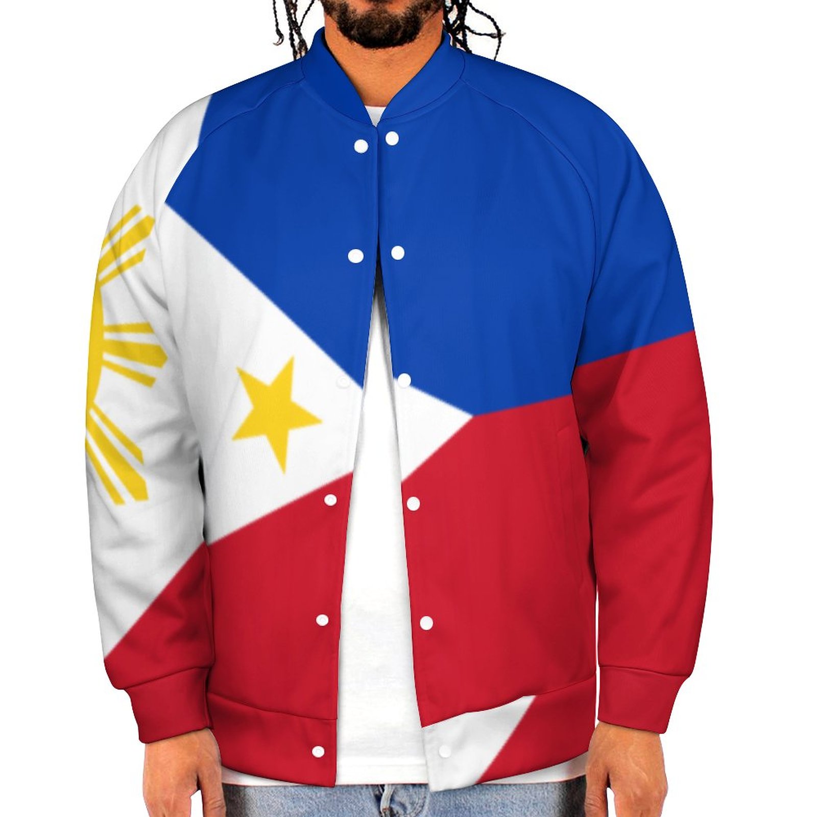 Filipino Flag Sweatshirt Jacket Men Casual Lightweight Button Up Bomber Jacket Outwear