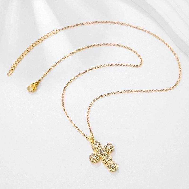 Vintage Style Cross Stainless Steel Copper 18k Gold Plated Pendant Necklace In Bulk