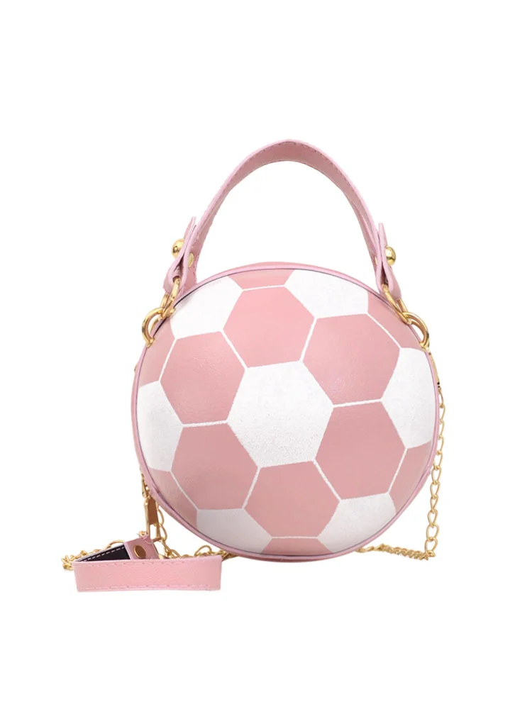 Round Shoulder Bag Women Totes Chain Messenger Handbag (Football Pink)