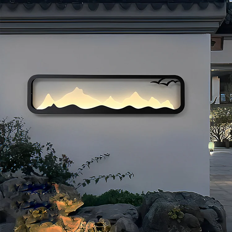 Rectangular Mountain Scenery LED Waterproof Black Outdoor Wall Lamp - Appledas