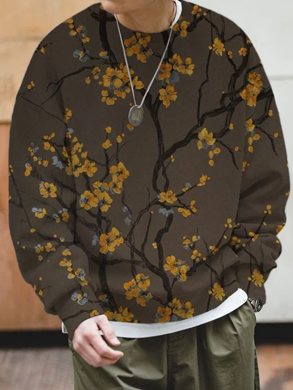 Men's Japanese Plum Blossom Art Print Casual Sweatshirt