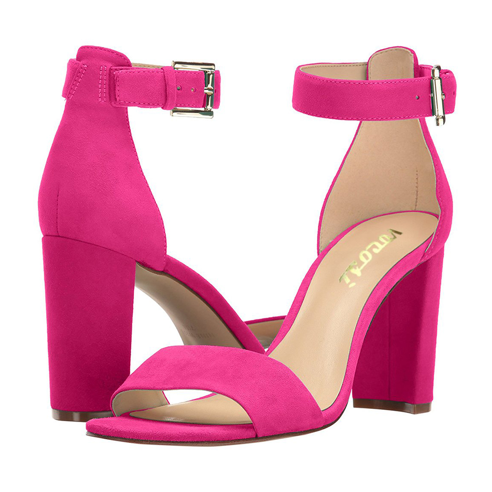 90mm Women's Ankle Strap Pumps Heel Sandals Rose Suede-vocosishoes