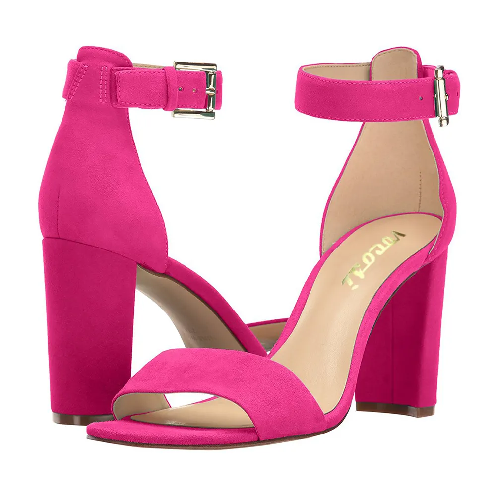 90mm Women's Ankle Strap Pumps Heel Sandals Rose Suede-vocosishoes
