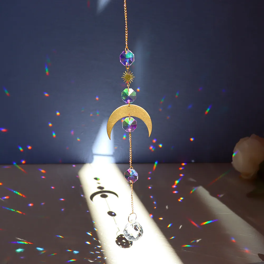 Hanging Crystal Light Catcher Metal Moon Sun Garden Wall Wind Chime (68)