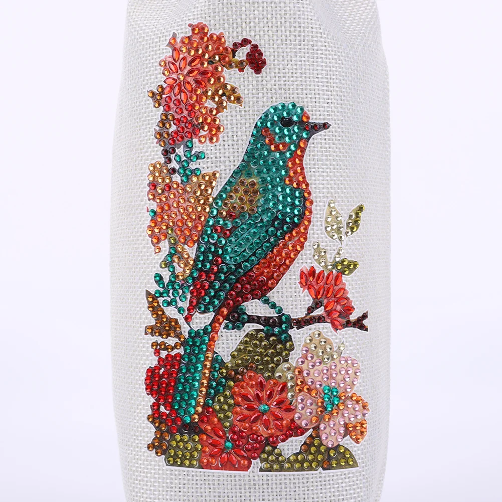 DIY Flower Diamond Painting Burlap Wine Gift Bags Label Liquor Bottle Covers