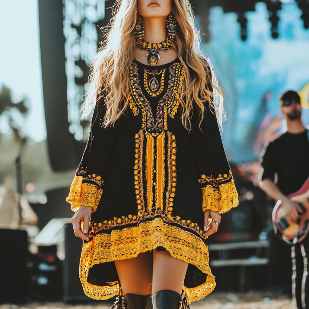 Coachella Music Festival Rock Party Carnival Vintage Wilderness Ethnic Bohemian Linen Dress