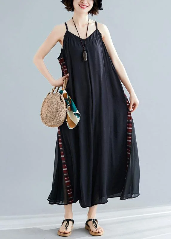 Women sleeveless cotton dresses Shape black patchwork cotton robes Dresses summer