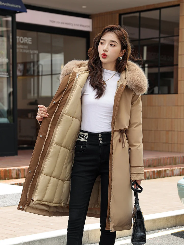 Woherb One Dress Three Wear Detachable Pie To Overcome The Wool Collar Female Long Knee Cotton-Padded Clothes And Thick Waist Show Thin Cotton Coat-Outfit Ideas
