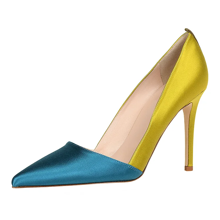 Teal and Yellow Stiletto Heels Office Heels Pumps |FSJ Shoes